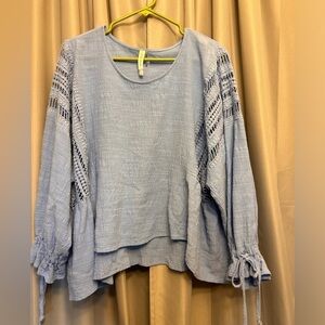 $15 sale MUR MUR Oversized blue crochet Top L dough man slv 0333 #47 boho